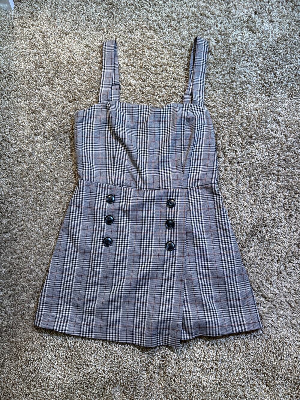 Forever 21 Plaid Check Double Breasted Romper Skort Size Medium